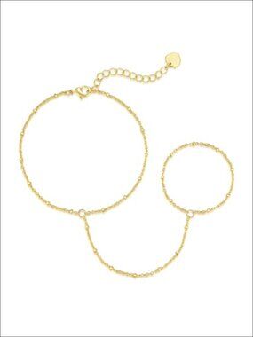 14K Gold Plated O-Chain Bracelet with Beads Hand Chain Ring Bracelet Lobster
